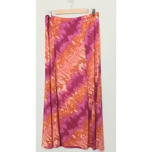 Susan Graver Maxi Skirt Womens Size LP Gored Petite‎ Orange & Pink Liquid Knit